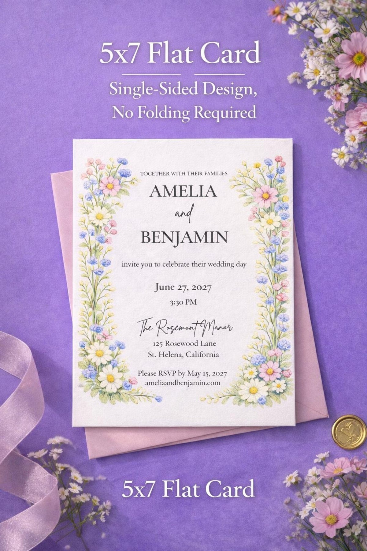 Wildflower Wedding Invitation Template | Editable 5x7 Canva Floral Invite