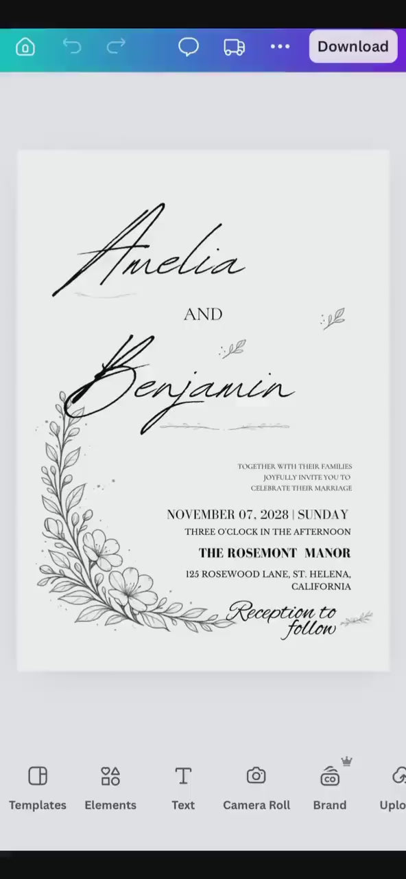 Black and White Wedding Invitation Template | Editable Canva 5x7 Invite