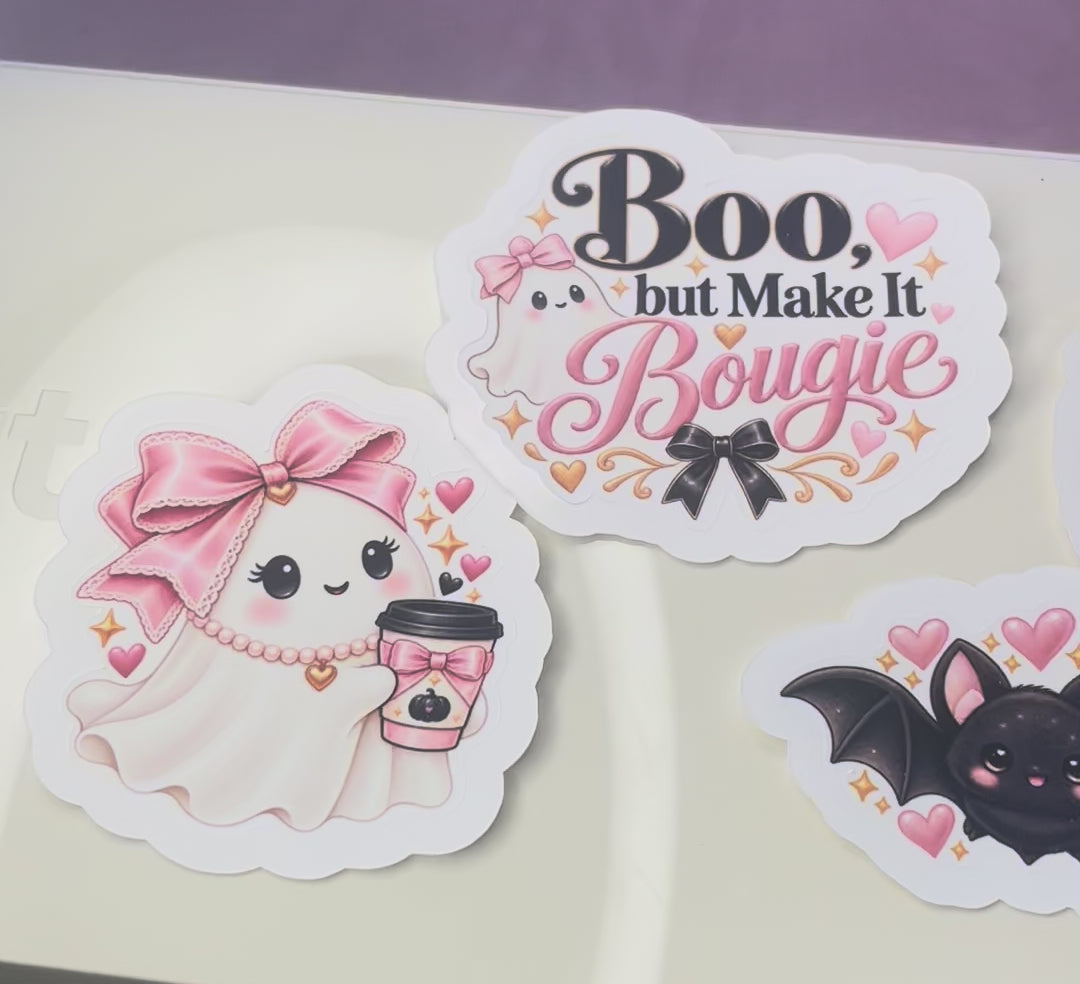 Pink Spooky Halloween Sticker Bundle – 10 Waterproof Die-Cut Stickers | Matte or Glossy