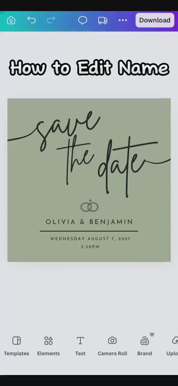 Sage Green Save the Date Template – Editable 5.5x5.5 Square Canva Download
