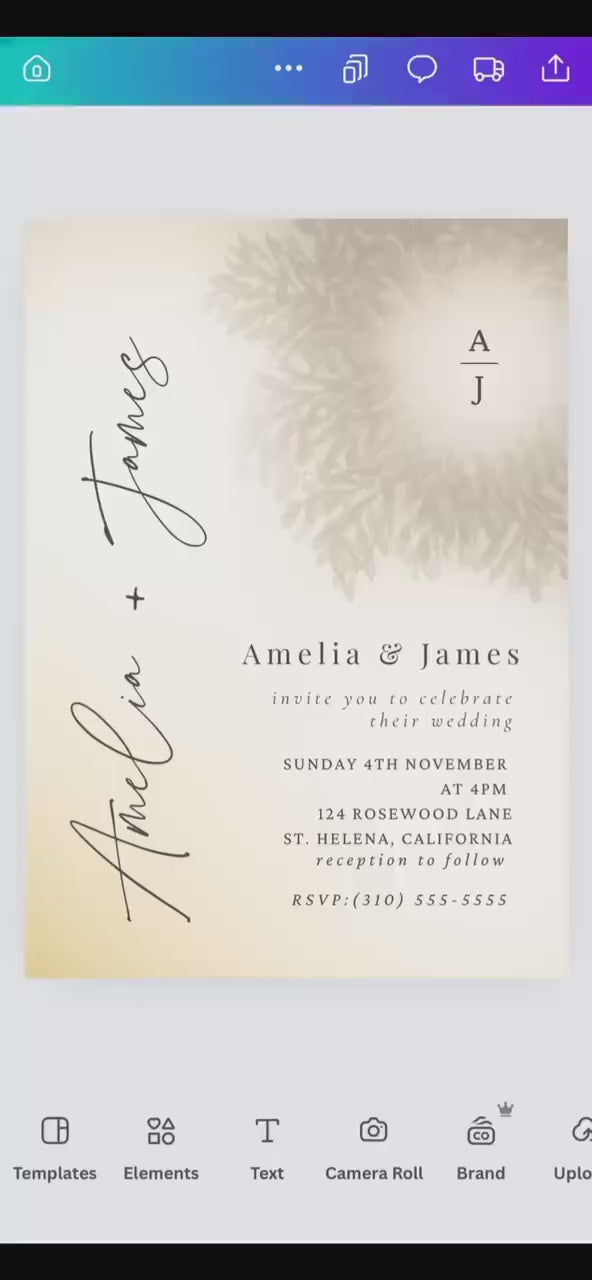 Champagne Beige Wedding Invitation Template | Editable Canva 5x7 Invite