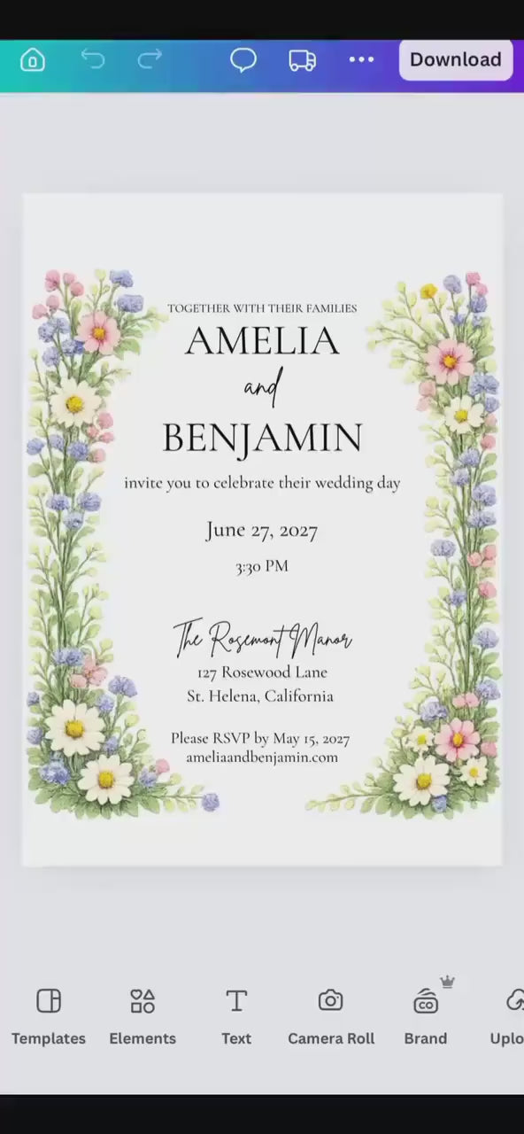 Wildflower Wedding Invitation Template | Editable 5x7 Canva Floral Invite