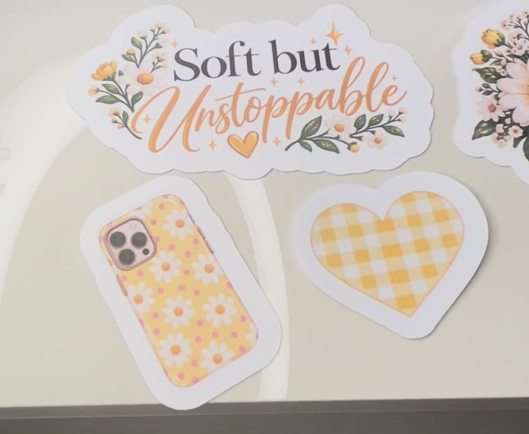 Yellow Aesthetic Sticker Set – 10 Waterproof Floral & Positive Vinyl Stickers