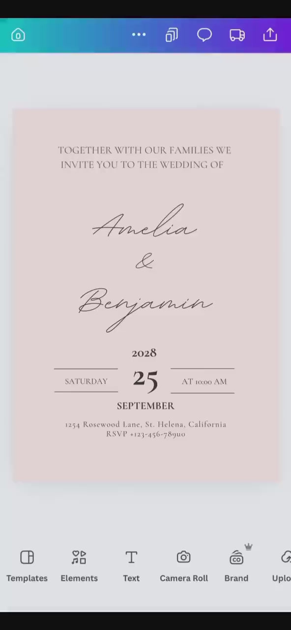 Editable Blush Wedding Invitation Template – Minimalist 5x7 Canva Digital Download