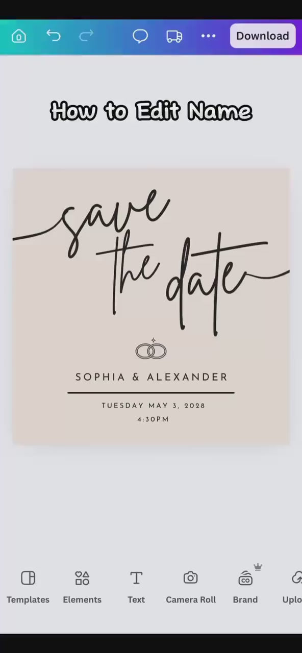 Champagne Save the Date Template – Editable 5.5x5.5 Square Canva Download