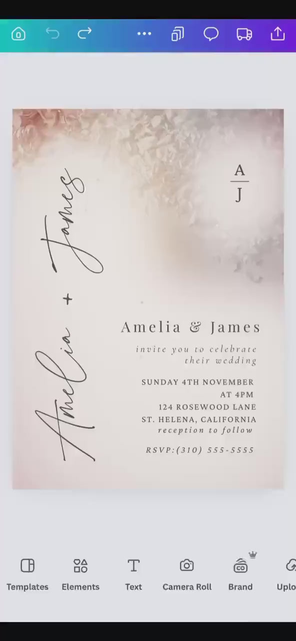 Blush Floral Wedding Invitation Template – Editable 5x7 Canva Digital Download