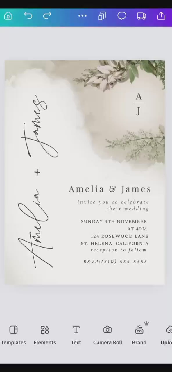 Sage Green Botanical Wedding Invitation Template – Editable 5x7 Canva Digital Download